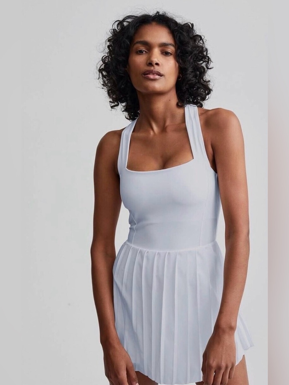 Varley White Strapless-Look Pleated Midi Dress